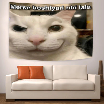 Tapisserie tête de lit chat idiot vert armée sur mur blanc
