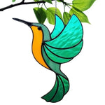pendant oiseau suspendu vert jaune bleu artisanal tiffany motifs géométriques translucides chambre maison jardin