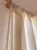 rideau moderne semi transparent polyester texture lin beige clair balcon chambre coucherextérieur