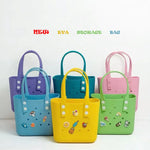 sac main vert jaune bleu perforé autocollants poignées détachables réutilisable respectueux environnement moderne casual