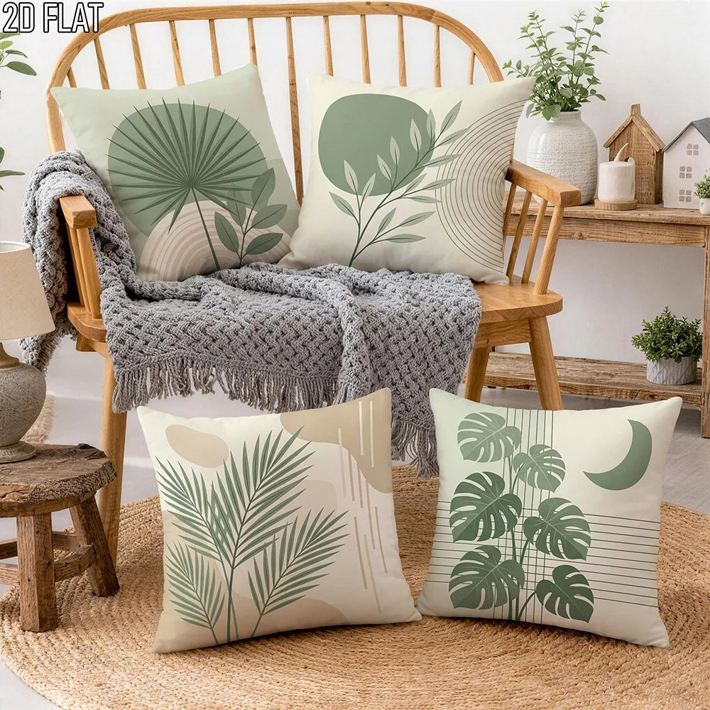 taies d'oreiller décoratives feuilles tropicales minimaliste moderne polyester beige vert 40x40cm 45x45cm 50x50cm 60x60cm