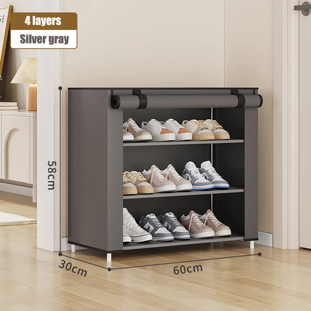 meuble chaussures moderne gris beige couches pieds métalliques organisation chaussures sacs mains fonctionnel