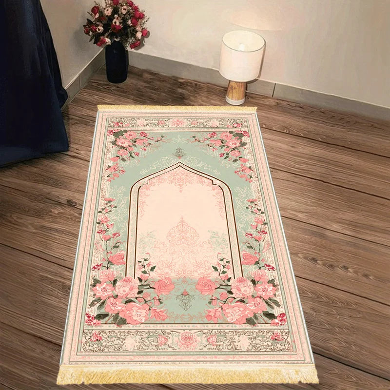 tapis floral vert rose prière portable décoration intérieure extérieur classique polyester résistant
