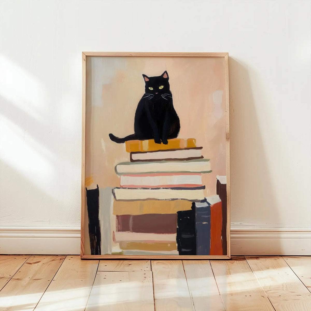 tableau moderne chat noir livres contemporain impression toile sans cadre chambre salon