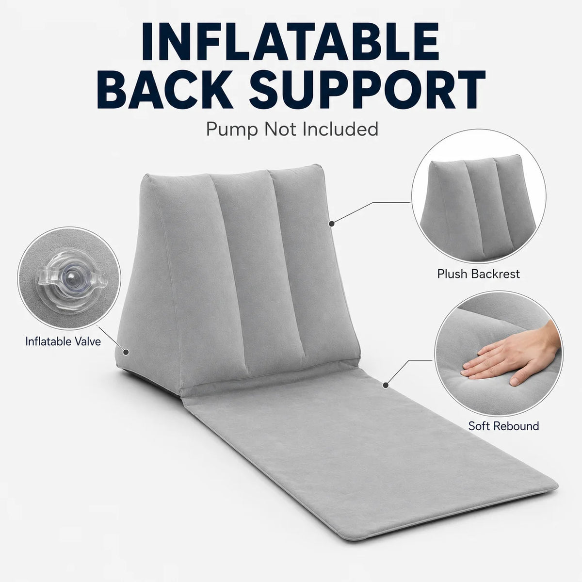 matelas gonflable dos gris velours doux portable pliable léger valve