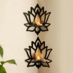 étagère murale décorative lotus bois noir bohème spirituel fixations murales découpes texturées