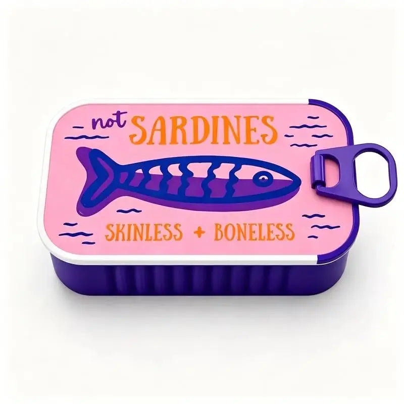 boîte sardines décorative poisson stylisé not sardines skinless boneless rose bleu blanc