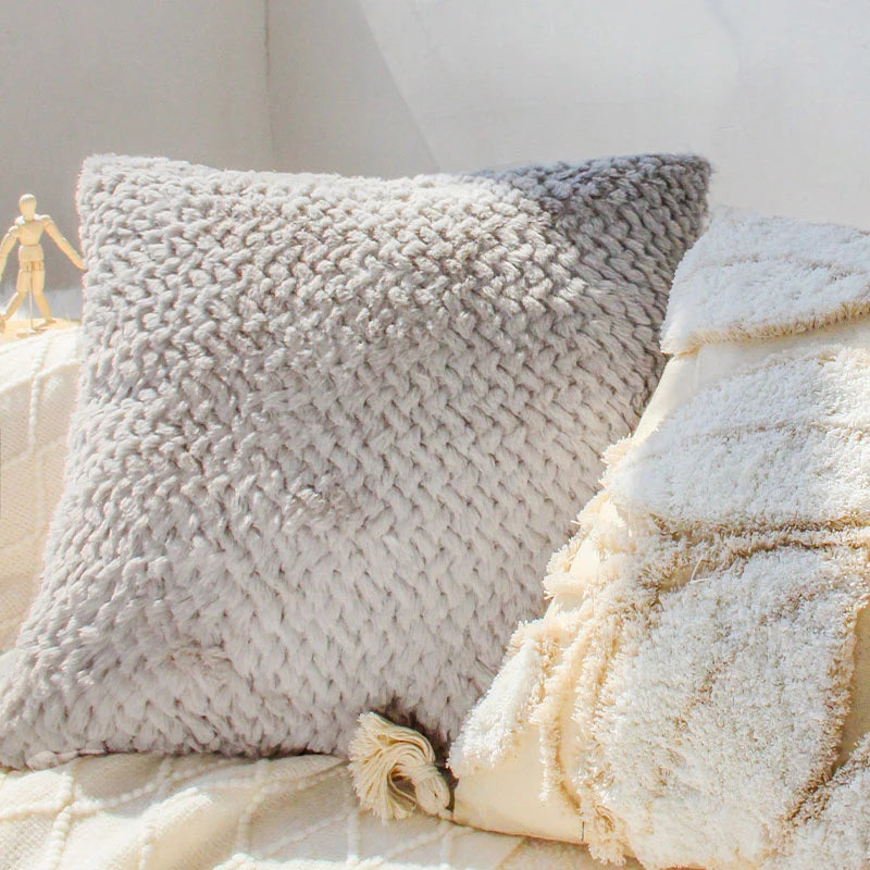 coussin peluche gris moderne 45x45cm simple motif géométrique décoration intérieure farmhouse