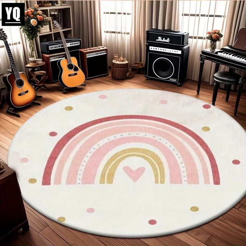 tapis rond arc ciel coeurs pastel moderne anti dérapant polyester chambre salon bureauextérieur déco