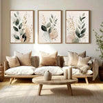 tableaux abstraits bohèmes feuilles vertes moderne minimaliste sans cadre vert beige marron doré blanc