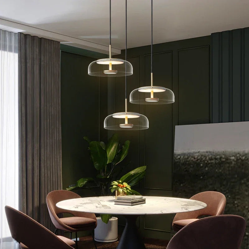 luminaire suspension verre moderne doré transparent brillant câble noir chambre salon éclairage nordique chambre