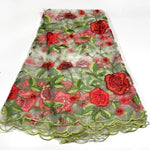 tissu africain dentelle verte brodée floral transparent élégant robe haute qualité yards