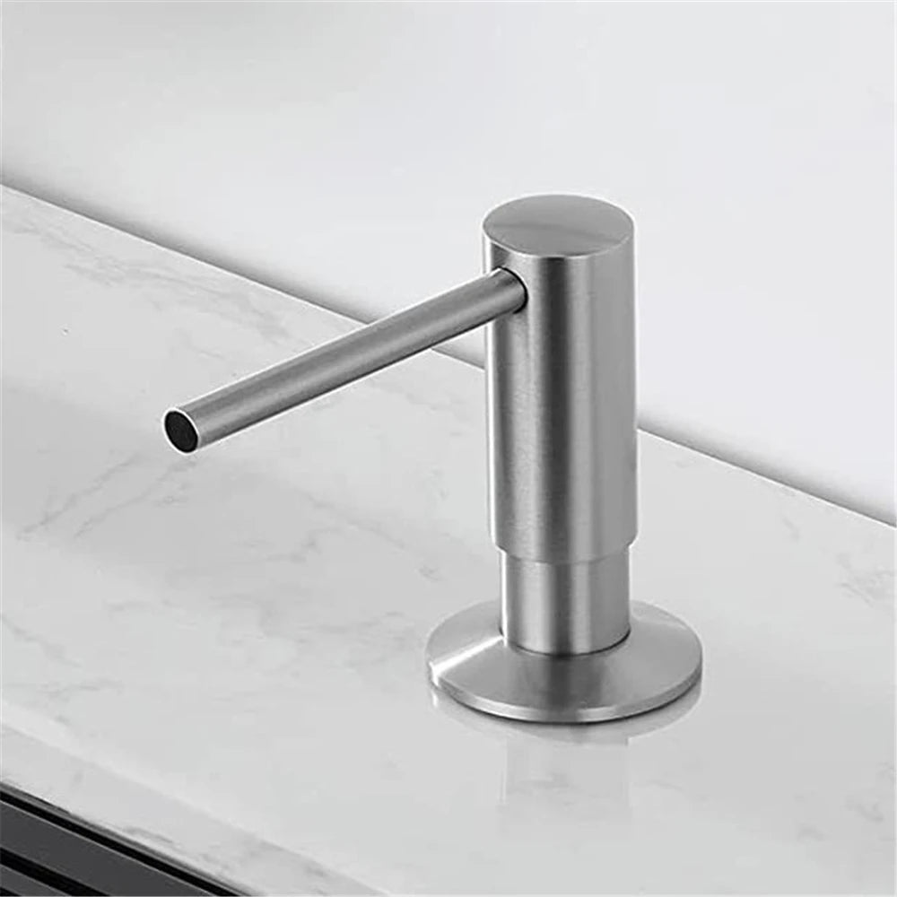 distributeur savon liquide argenté finition brossée moderne minimaliste bouteille 500ml opacité fixations accessoire salle