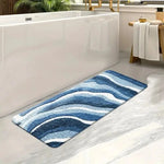 tapis bain bleu ondulé moderne antidérapant polyester 40x60cm lavable machine