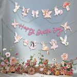 guirlande happy birthday fées lapin papillons arc licorne aquarelle enfantine féerique pastel