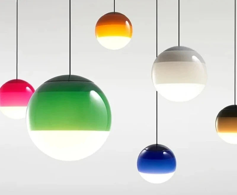 suspension lumineuse moderne câble suspendu gradient couleur vert bleu blanc