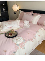 ensemble literie rose clair broderies florales 100 coton satiné élégant full queen king