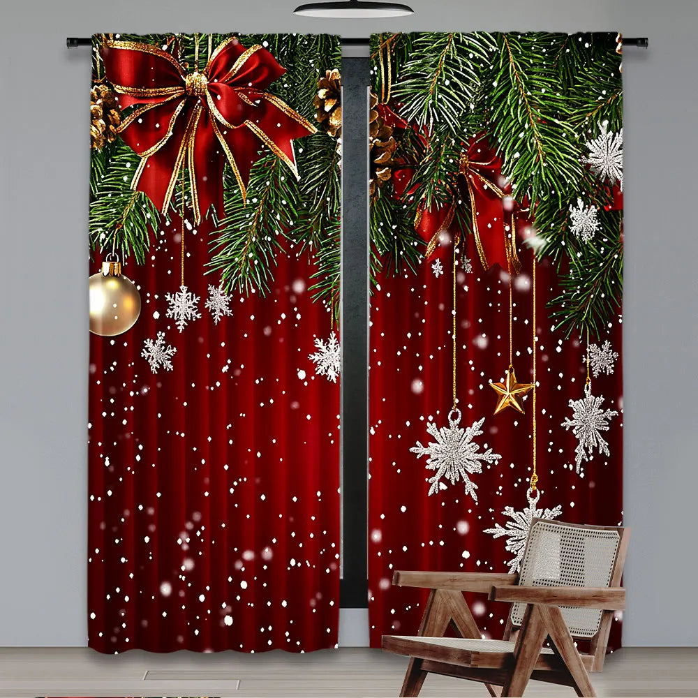 rideau noël classique branches flocons rouge vert opaques chambre salon