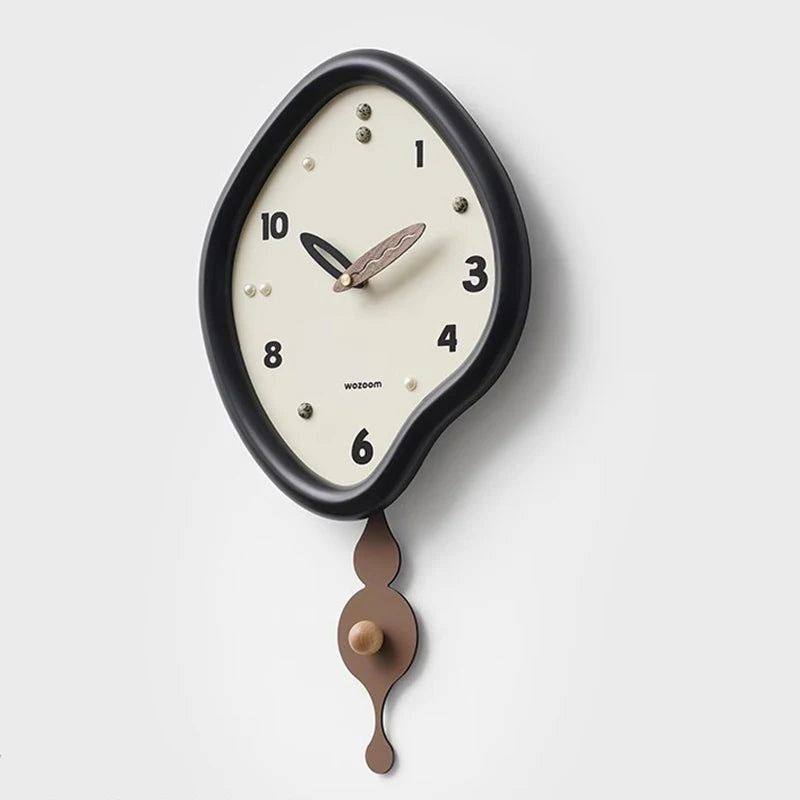 horloge murale moderne abstraite géométrique salon blanc noir pendule marron unique aiguille fixations