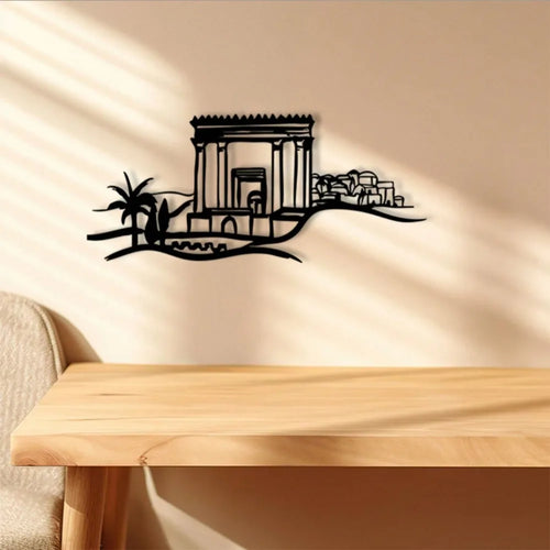 applique murale noire temple antique colonnes palmiers dessin linéaire simple métal chambre salon
