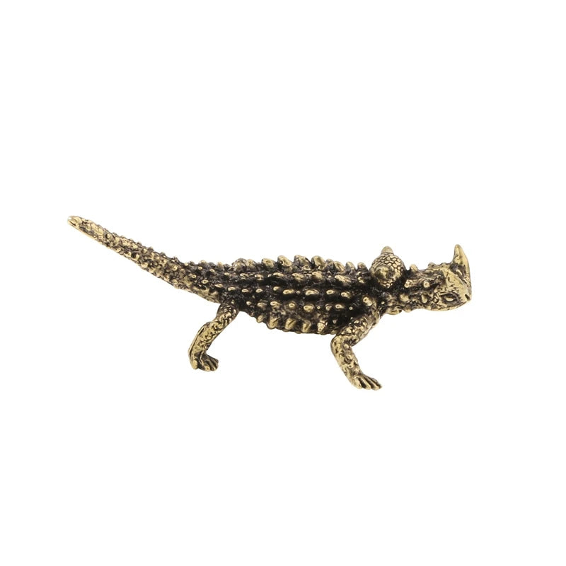 statuette lézard or noir texturée épines décorative animalier cuivre antique table