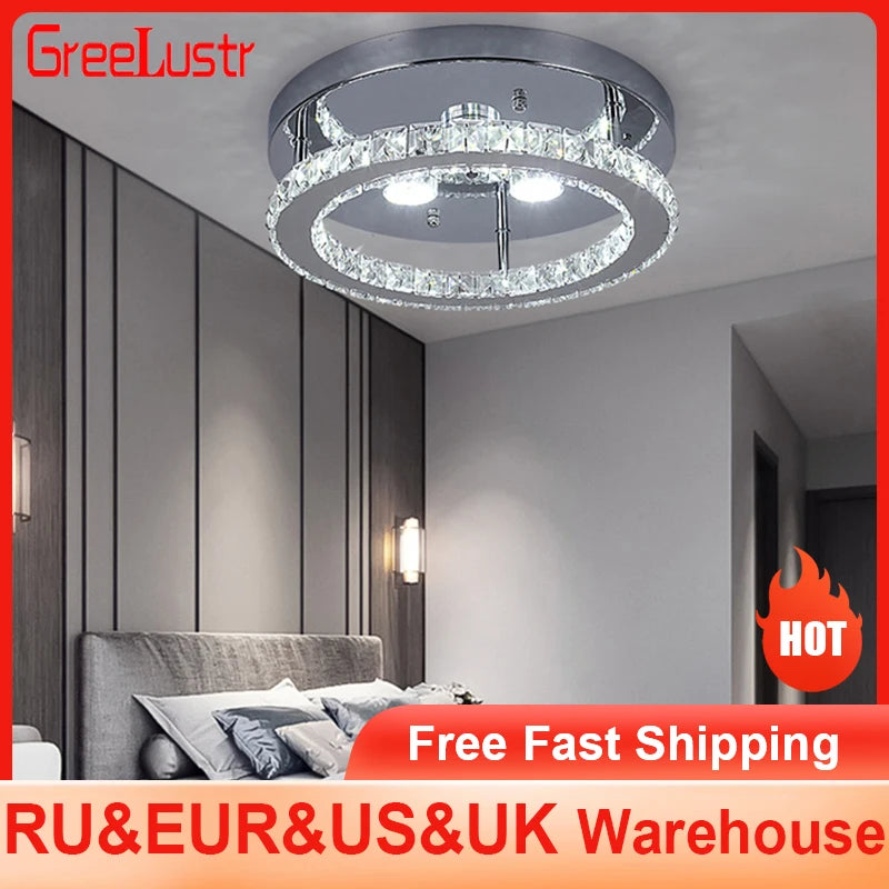 plafonnier led cristal moderne argenté luminaire salon cuisine décoratif élégant brillant transparent
