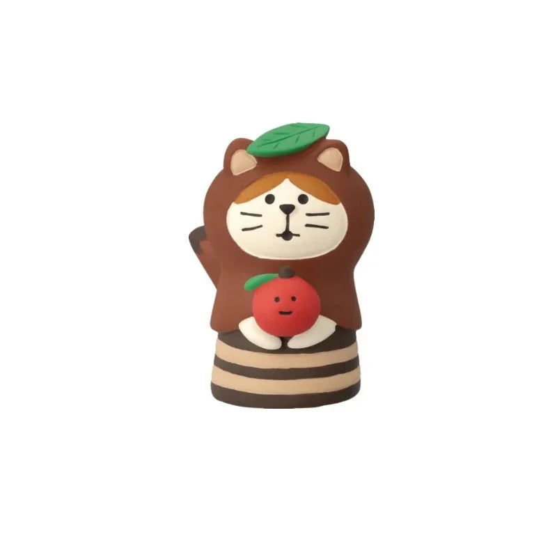 figurines animaux résine japonais vert marron orange blanc rouge gris personnages animaux arbres fruits
