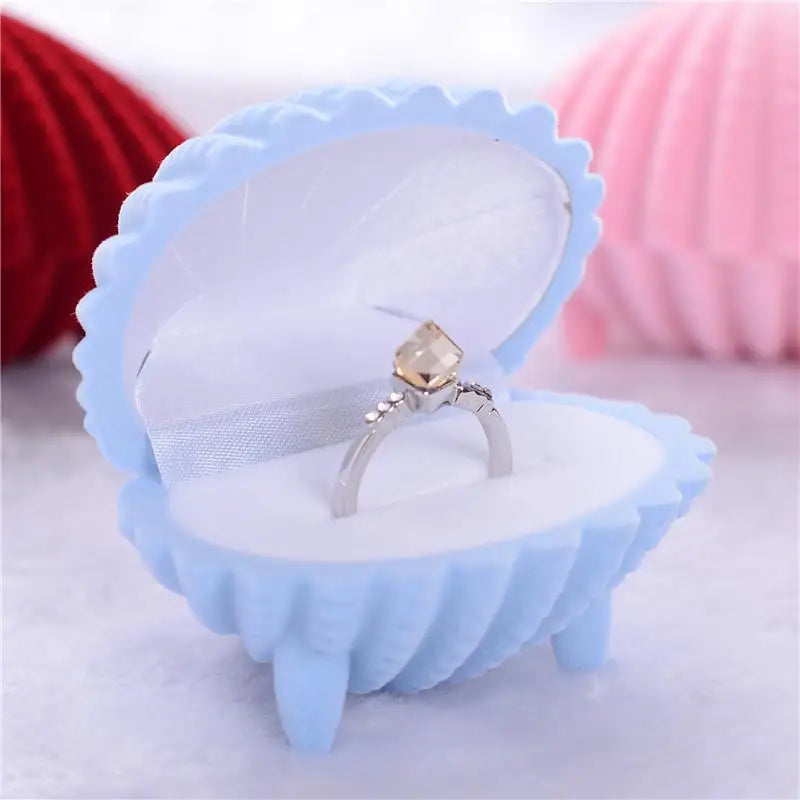 boîte bijoux coquillage blanc rose bleu classique anneaux rangement bague collier
