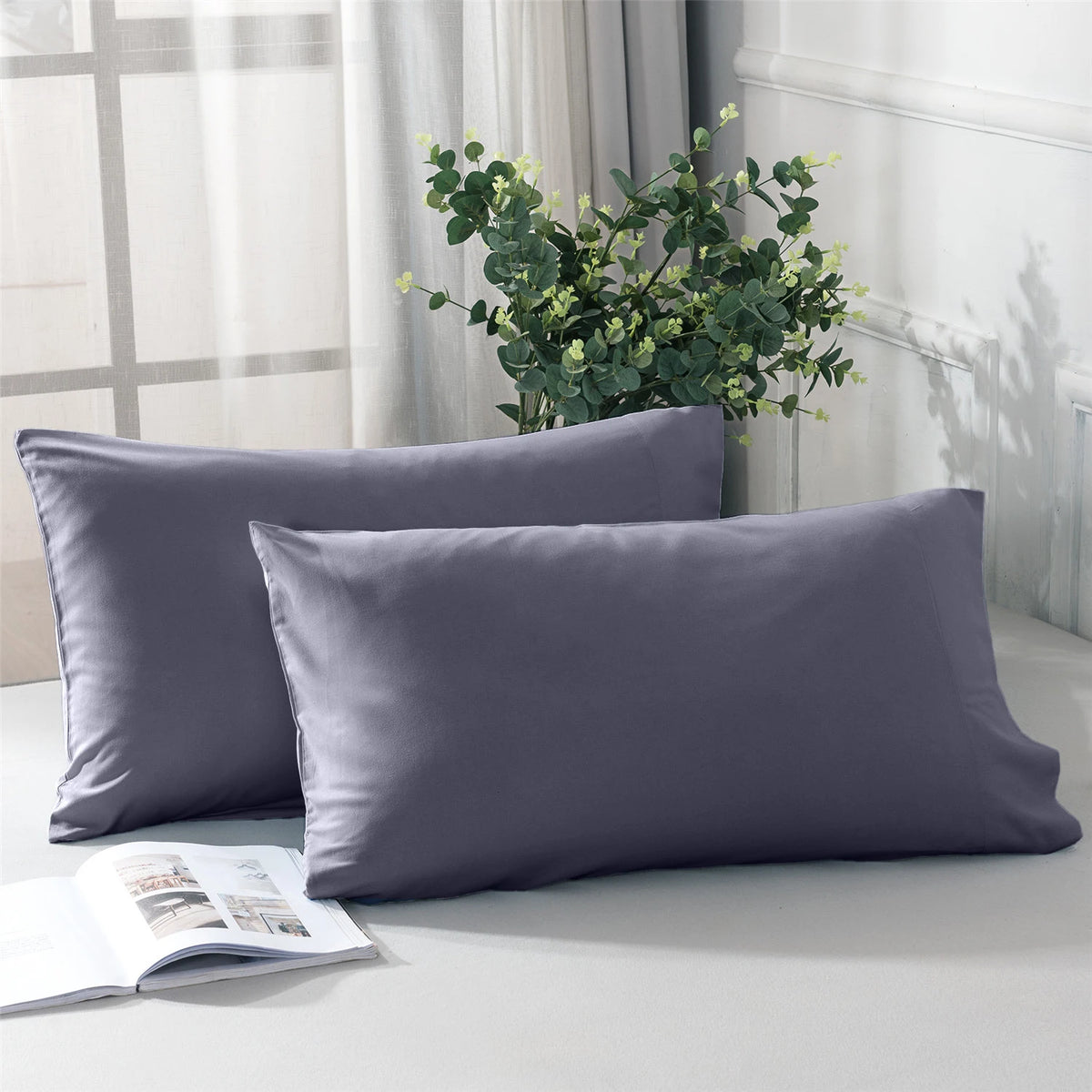 protège oreiller gris uni moderne qualité polyester lit maison simple 20x30inch