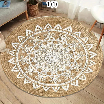 tapis rond boho géométrique floral naturel blanc moderne maison chambre extérieur 80x80cm