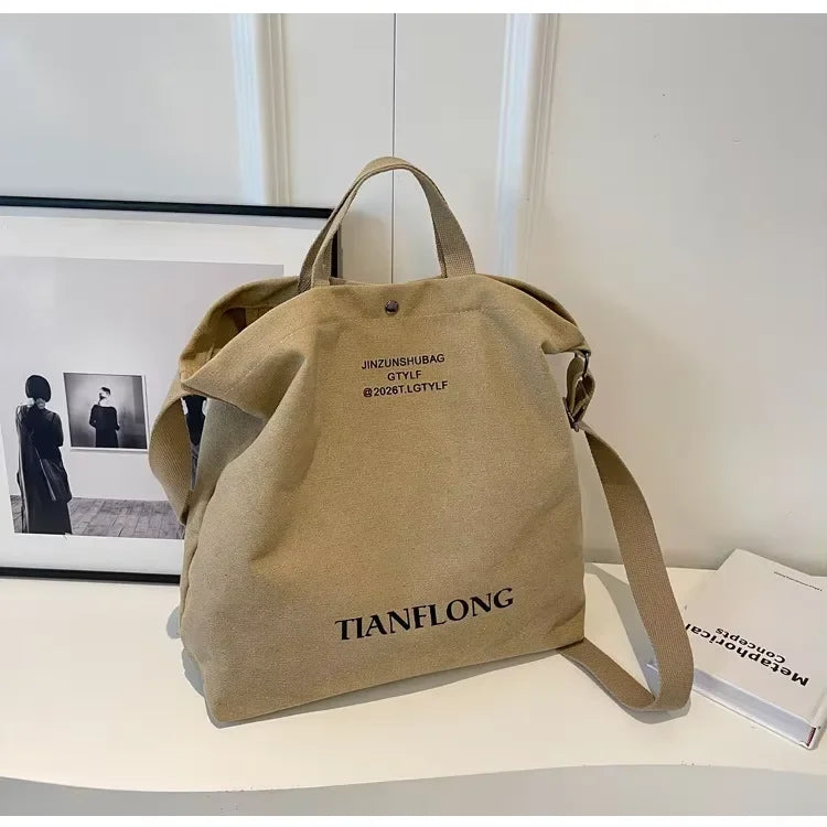 sac fourre tout tote bag toile décontracté lettre motif doux beige casual