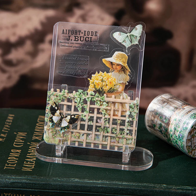 ruban decoratif transparent fleurs vigne vintage floral adhésif naturel blanc marron bleu rose vert