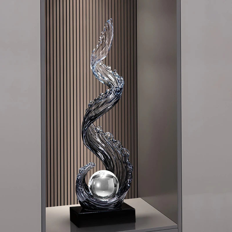 sculpture résine bleue vague moderne décoration intérieure entrée salon cadeau anniversaire nouvel an