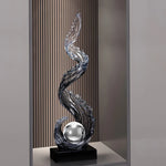 sculpture résine bleue vague moderne décoration intérieure entrée salon cadeau anniversaire nouvel an