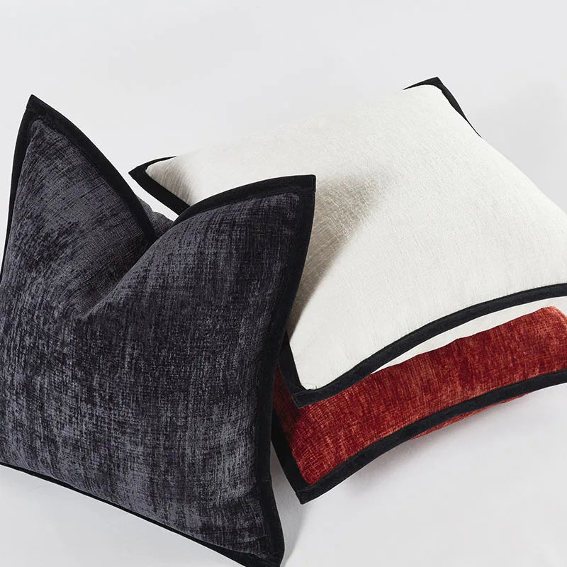 housse coussin polyester carré moderne bleu marine marron beige clair rouge contemporain