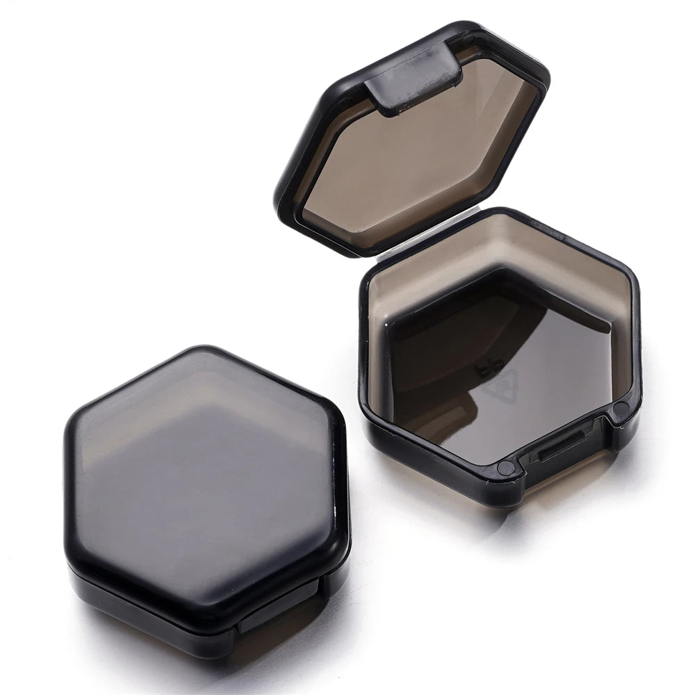 boîtes rangement hexagonnelles modernes transparentes clips colorées bleu noir vert orange violet rouge 42x46mm