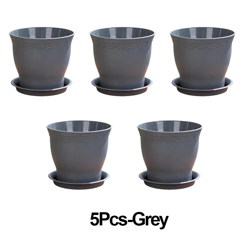 pots fleurs résine moderne blanc gris soucoupes arrosoir décoration intérieure plantes vertes