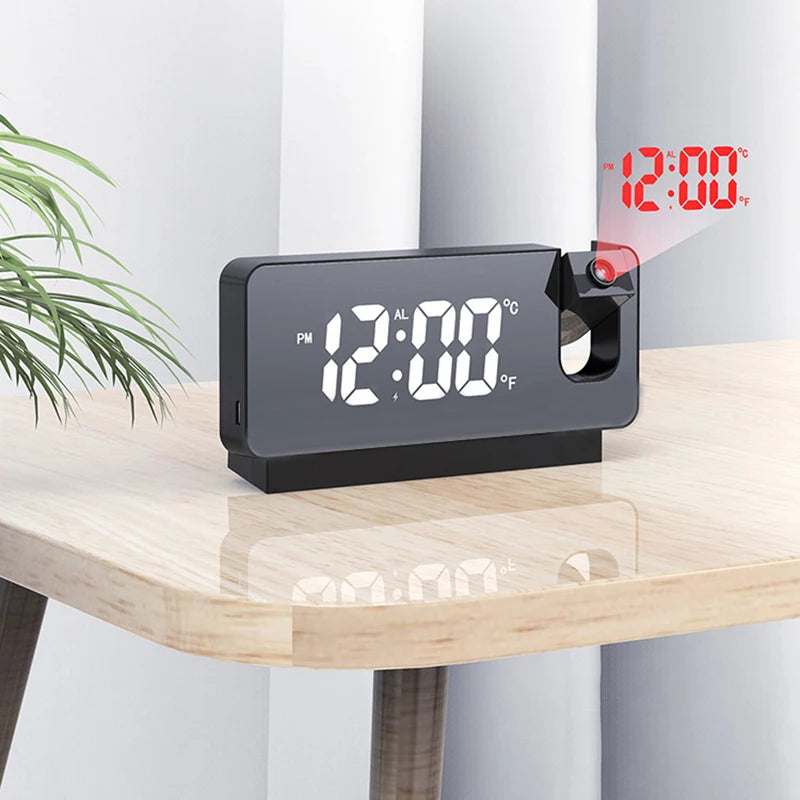 projecteur réveil numérique projection miroir écran led moderne calendrier luminoise radio
