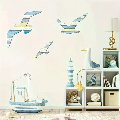 décorations murales oiseaux bleu blanc artisanal patchwork adhésif salon chambre