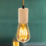 base lampe suspendue bois naturel ampoule e27 moderne rustique câble doré