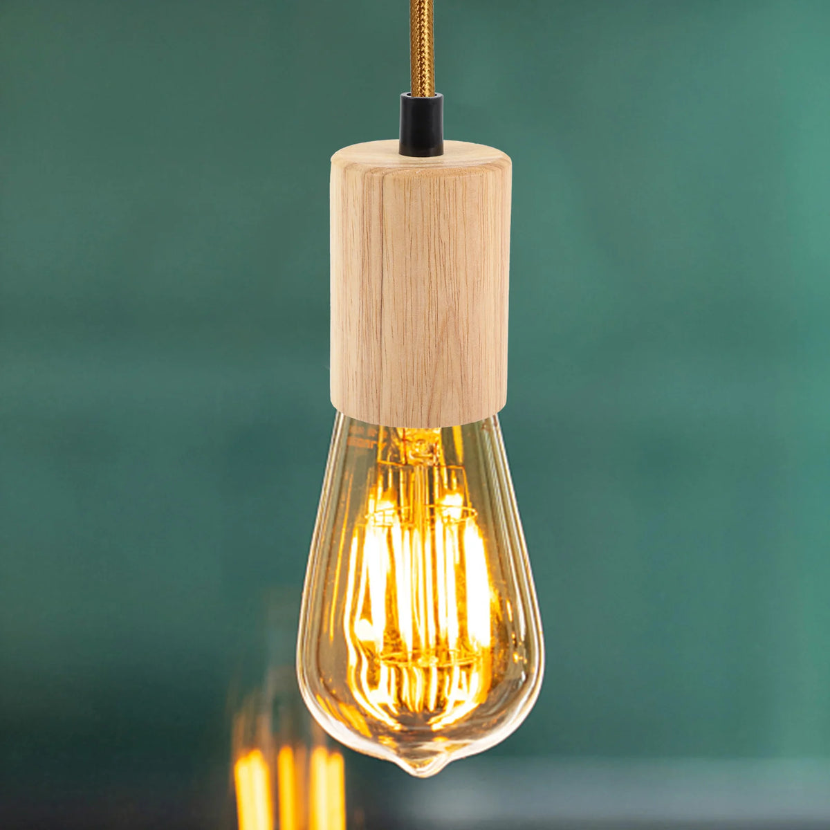 base lampe suspendue bois naturel ampoule e27 moderne rustique câble doré