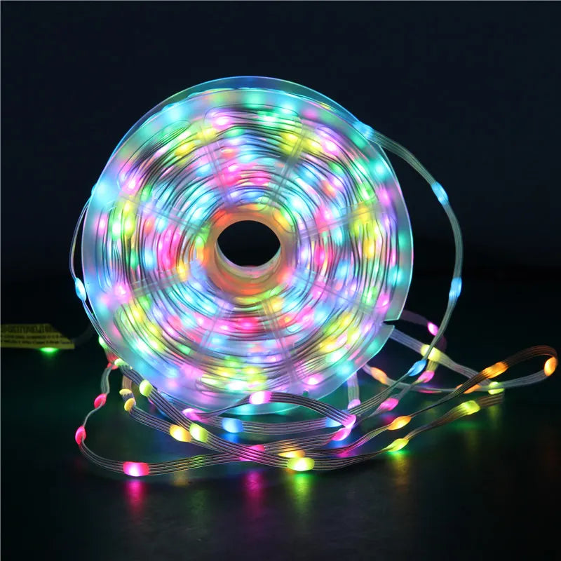 ruban led noir blanc multicolore adhésif 5v programmable rgbic points lumineux moderne noel fête