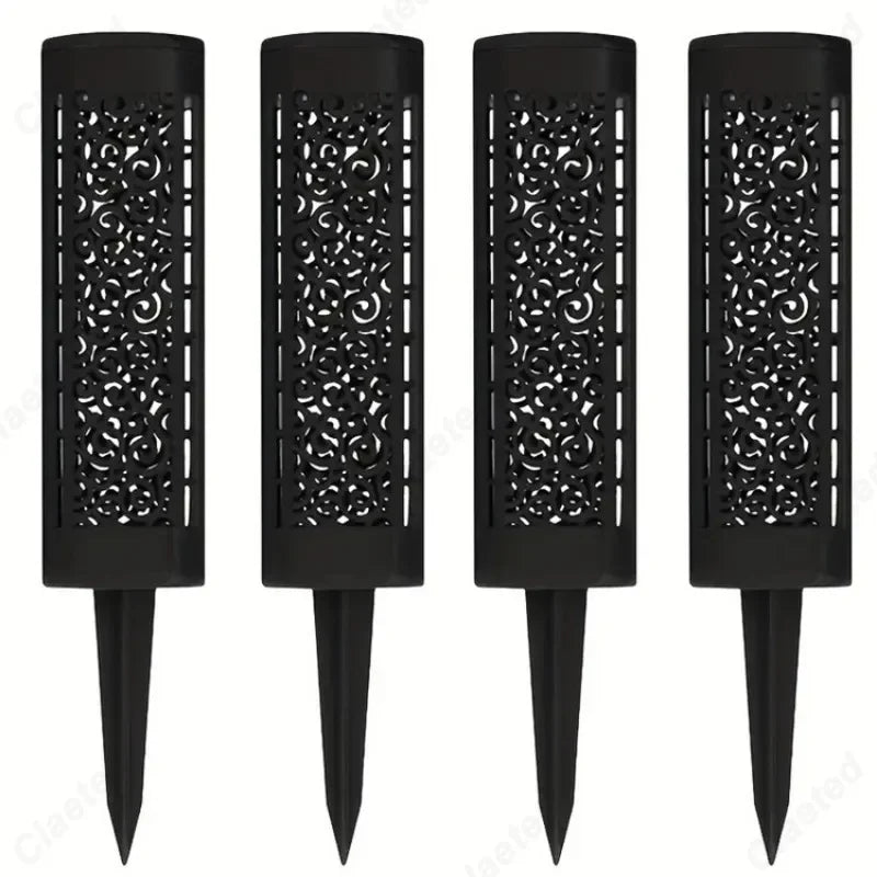 Lampes solaires jardin noires ajourées motifs floraux éclairage extérieur ambiente