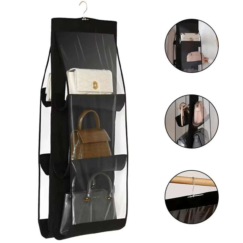 sac rangement noir transparent tissu oxford réutilisable crochet 360° classique durable multiple utilisation