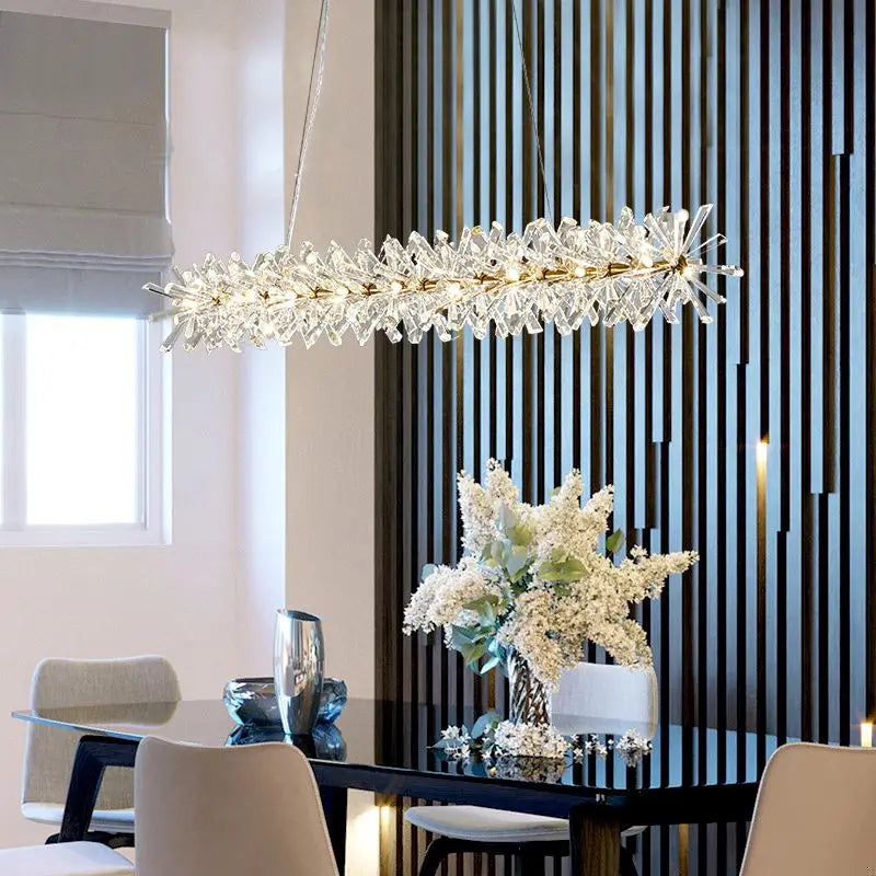 Suspension lumineuse cristal transparent moderne élégante chaînes blanc doré chambre salon
