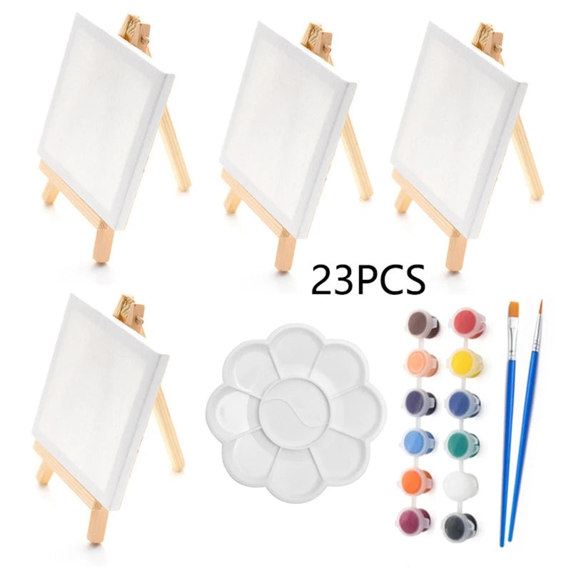 peinture acrylique kit 12 couleurs palette pinceaux clips toile bois classique enfants art