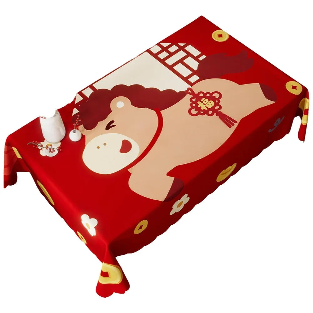 nappe décoration festive motif floral personnage animal opaque polyester coton rouge blanc