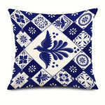 housse coussin imprimé géométrique floral bleu marine blanc traditionnelle 45x45cm
