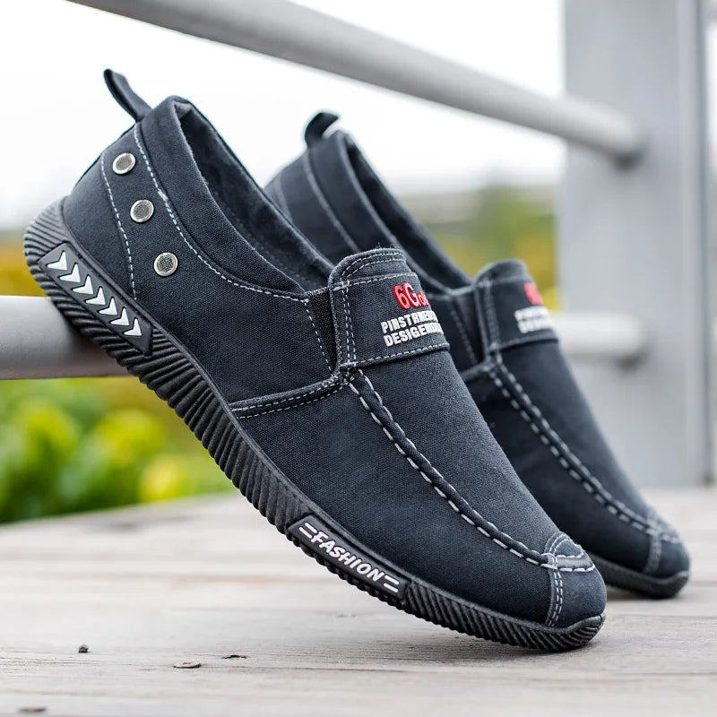 chaussures toile homme baskets décontractées mocassins bleu marine noir semelle souple antidérapante vintage
