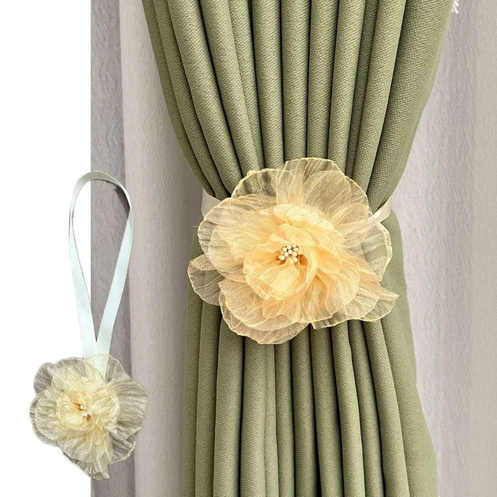 accessoires rideau fleurs artificielles couleurs multiples tissu coton plissé floral romantique fixations corde
